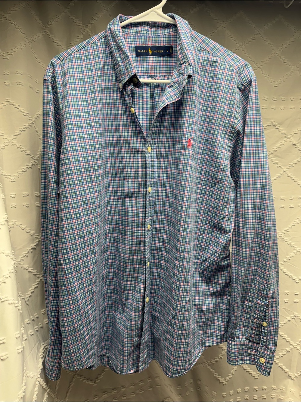 Ralph Lauren Size L Blue & Pink Cotton Plaid Button Up Men's Long Sleeve Shirt